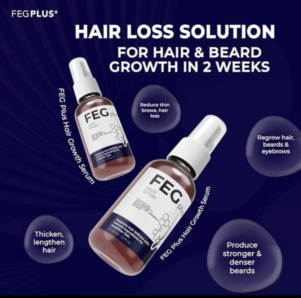 FEG PLUS Hair Growth Serum & Spray – 50ml Advanced Formula for Men & Women, Stronger, Thicker Hair View Gallery - Pakistan