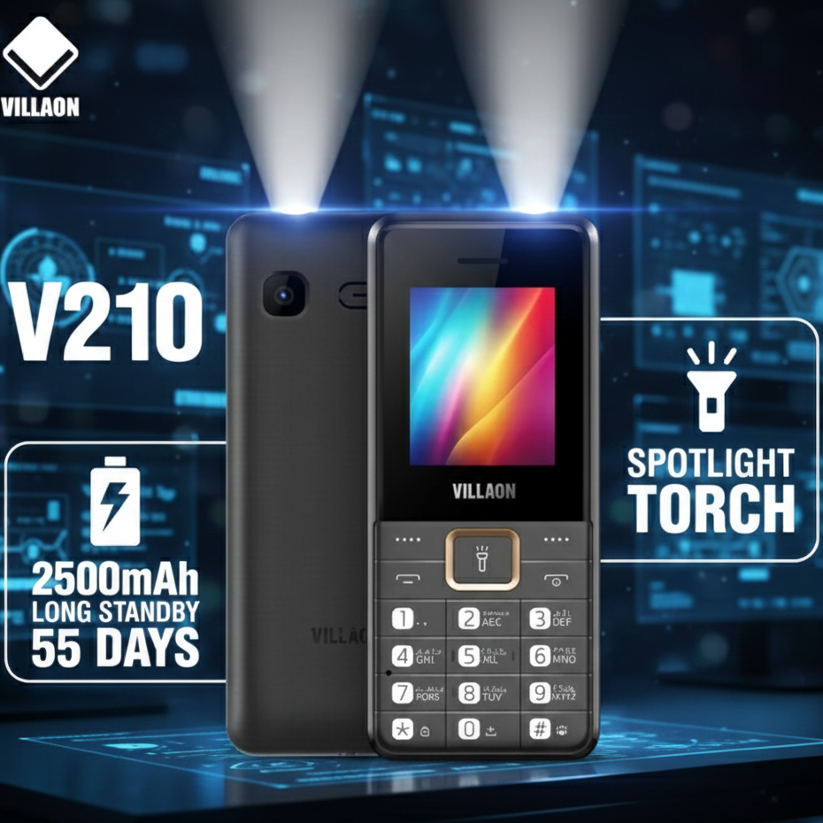 Villaon V210 1.8 Inch LCD Dual SIM Mobile With Removable 2500mAh Battery Basic Camera FM Radio Torch Light And PTA Approved (Random Color)