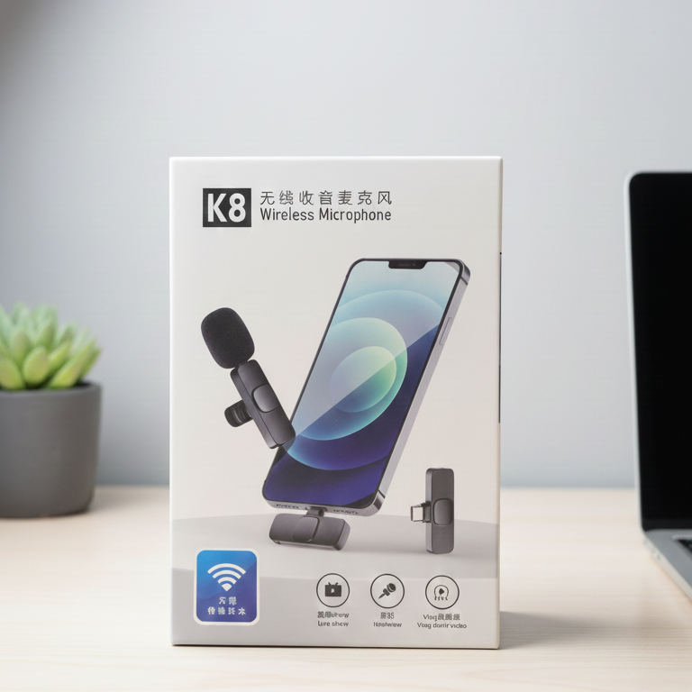 K8 Dual Wireless Lavalier Microphone for iPhone & Android, Plug-and-Play Noise Reduction Mic for Vlogging, YouTube, Live Stream View Gallery - Pakistan