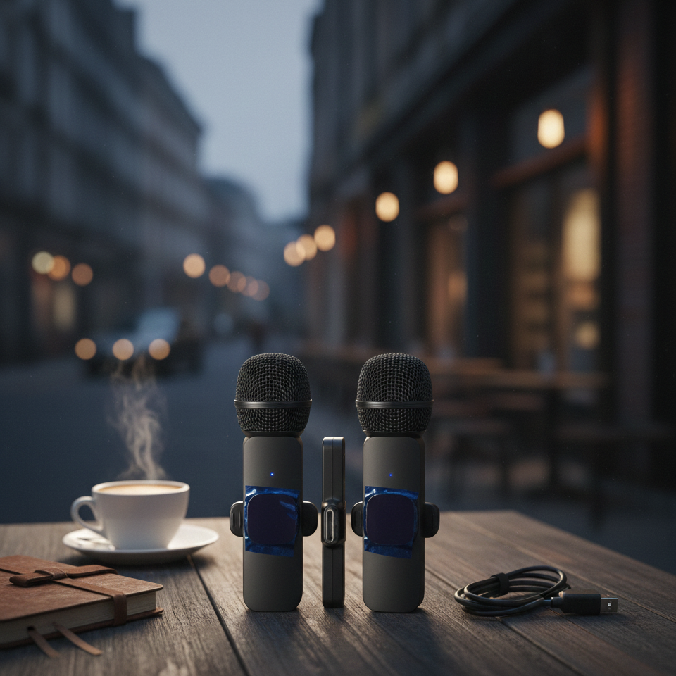 K8 Dual Wireless Lavalier Microphone for iPhone & Android, Plug-and-Play Noise Reduction Mic for Vlogging, YouTube, Live Stream View Gallery - Pakistan