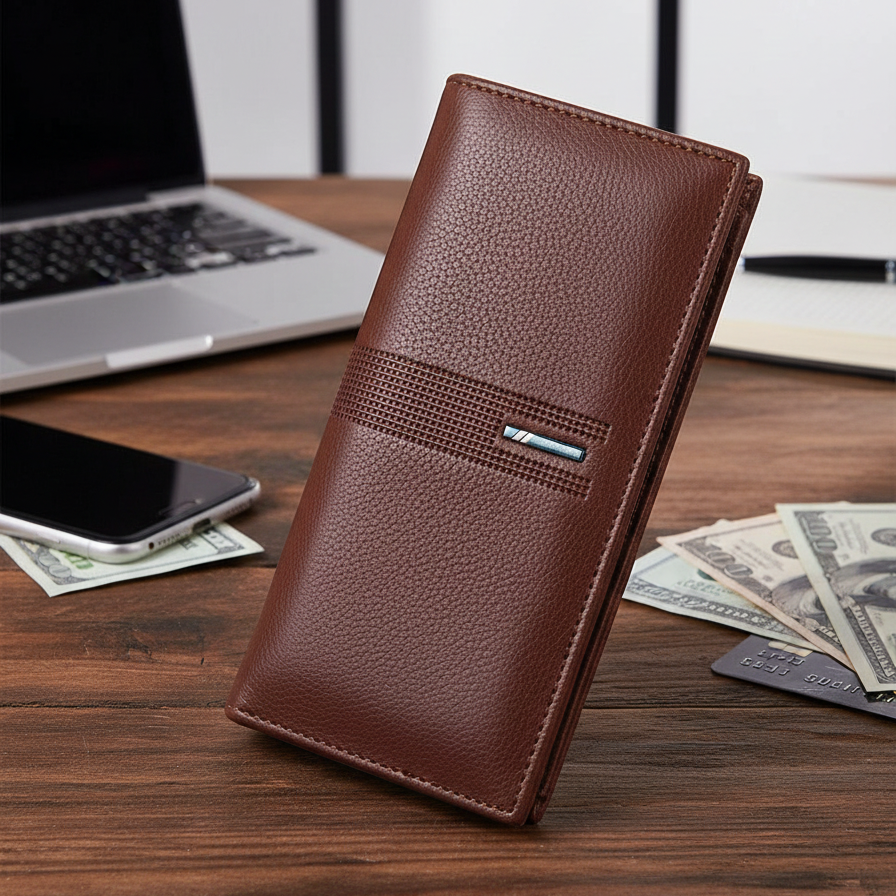 Leather Long Wallet for Men | Slim PU Leather | Money, Mobile &amp; Card Holder | Brown