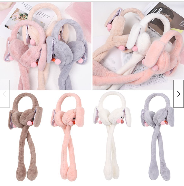 Soft Fluffy Rabbit Ears Headband | Moving Ears Plush Earmuffs | Warm & Cozy – 1Pc Random Colour View Gallery - Pakistan