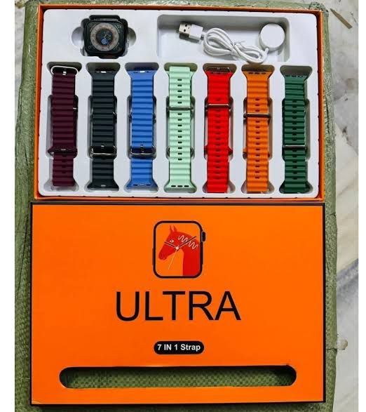 Ultra Smart Watch Bundle with 7-in-1 Interchangeable Straps, Fitness Tracker, Bluetooth Call, Heart Rate Monitor, & Wireless Charging Case View Gallery - Pakistan