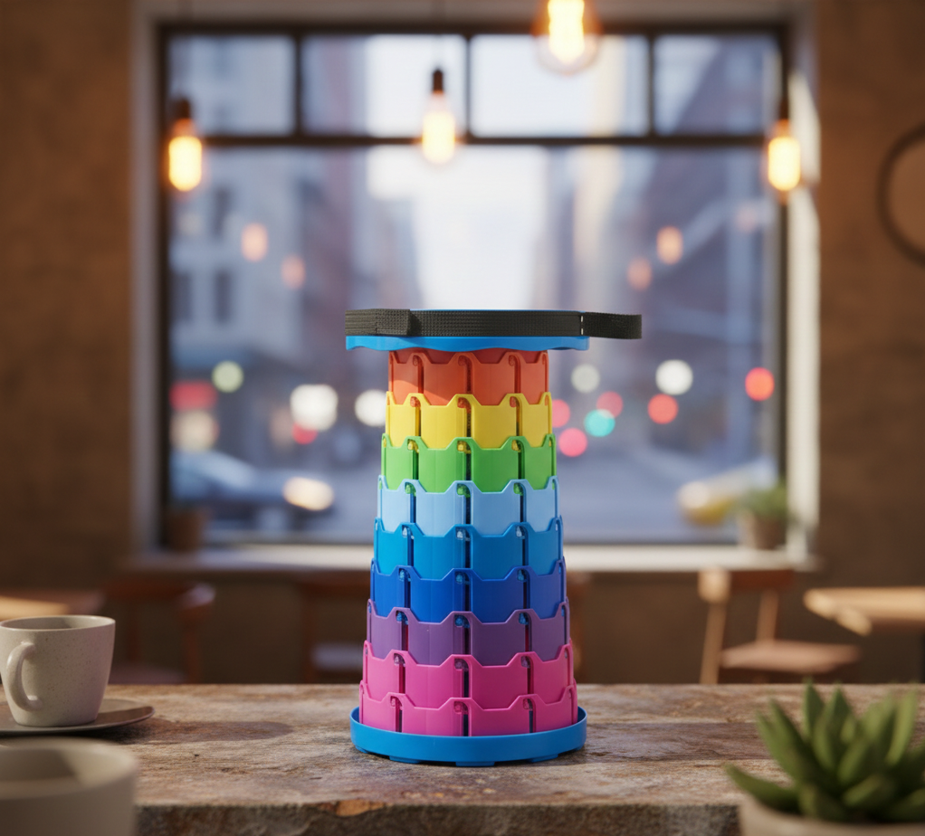 Portable Rainbow Telescopic Stool – Lightweight Collapsible Folding Seat for Camping, Fishing, Hiking & Outdoor Activities – Adjustable Height View Gallery - Pakistan