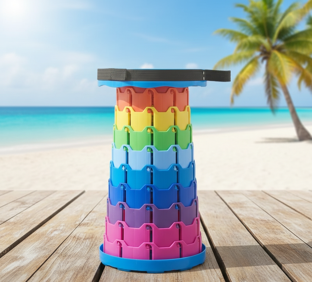Portable Rainbow Telescopic Stool – Lightweight Collapsible Folding Seat for Camping, Fishing, Hiking & Outdoor Activities – Adjustable Height View Gallery - Pakistan