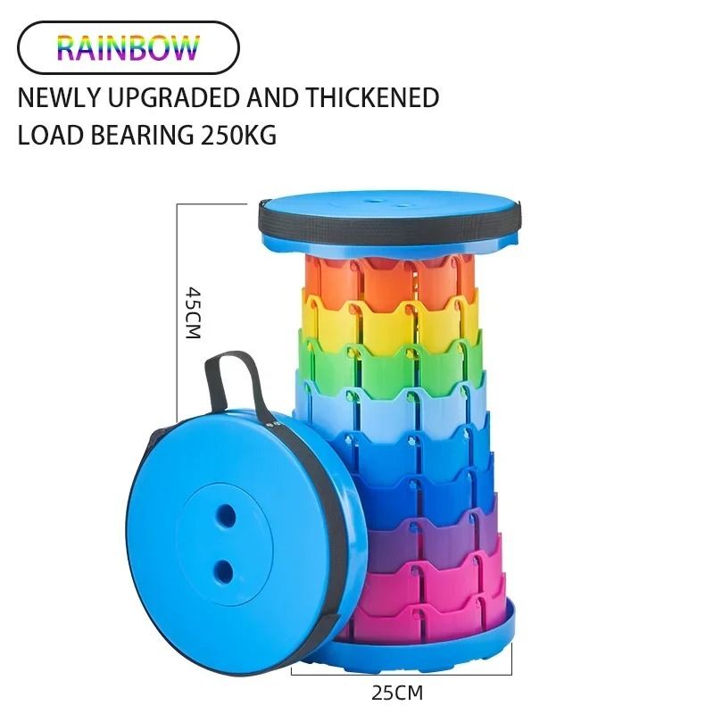 Portable Rainbow Telescopic Stool – Lightweight Collapsible Folding Seat for Camping, Fishing, Hiking & Outdoor Activities – Adjustable Height View Gallery - Pakistan