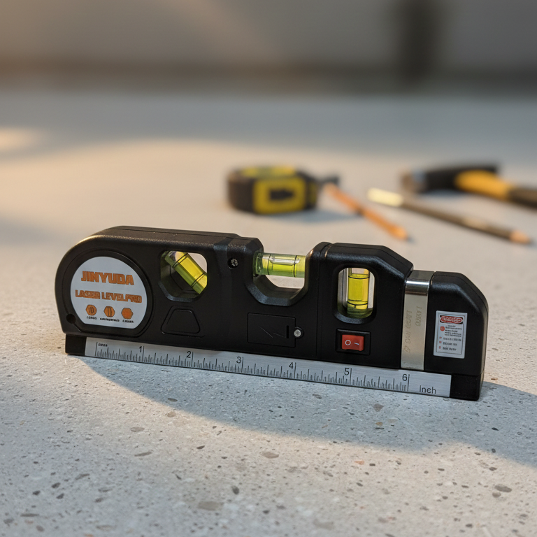 Multipurpose 3-in-1 Laser Level, Ruler, and Spirit Level Tool with Triple Bubble Vials for Precise Home Improvement &amp; Construction Tasks