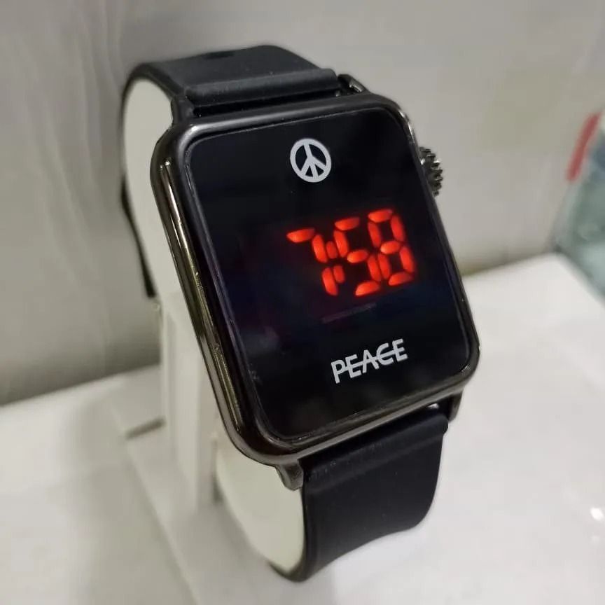 PEACE Minimalist LED Digital Watch – Sleek Noir Aesthetic with Red Glow Display, Premium Silicone Strap & Zen-Inspired Sophistication (131 characters) View Gallery - Pakistan