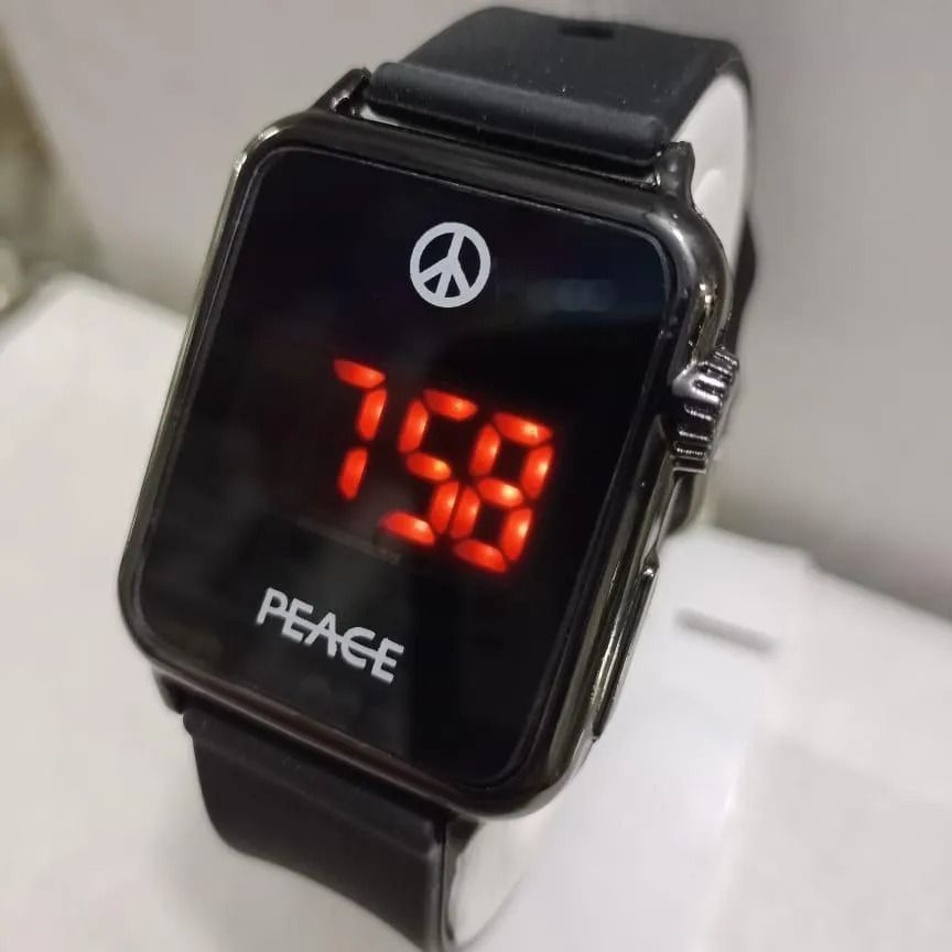 PEACE Minimalist LED Digital Watch – Sleek Noir Aesthetic with Red Glow Display, Premium Silicone Strap & Zen-Inspired Sophistication (131 characters) View Gallery - Pakistan