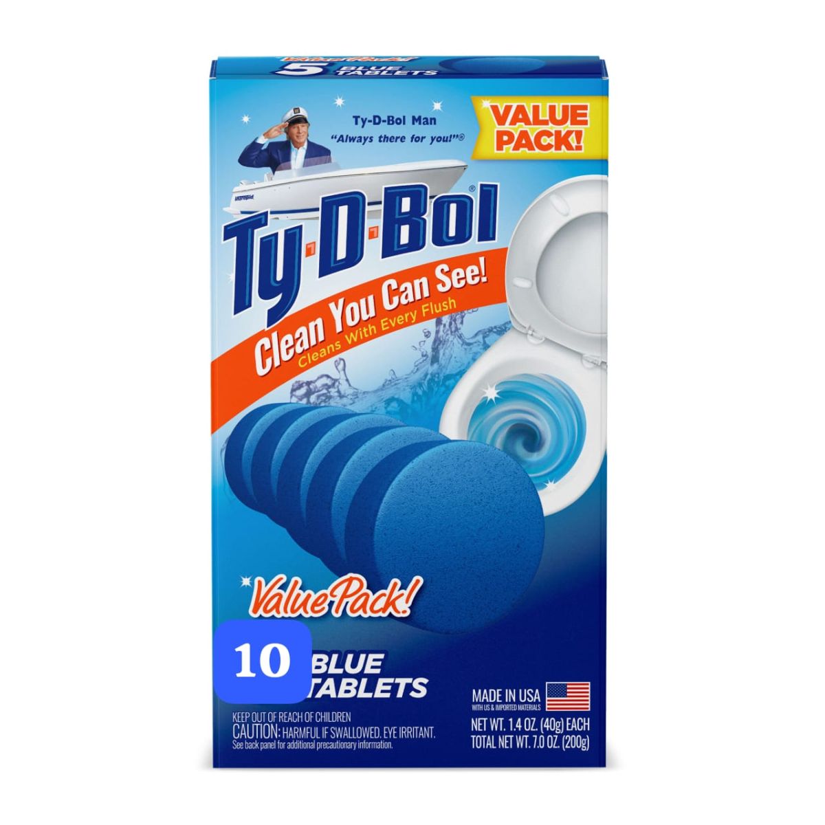 Ty-D-Bol In-Tank Blue Toilet Bowl Cleaner Tablets, Value Pack (10 Count) – Cleans, Deodorizes &amp; Provides Continuous Blue Water Every Flush