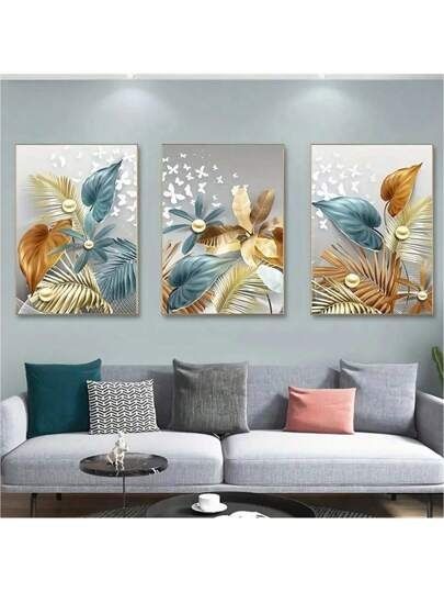 3pcs Butterfly Leafs Design Stickytiles Frame Providing Creative Artistic Pattern Elegant Look  Modern Appearance