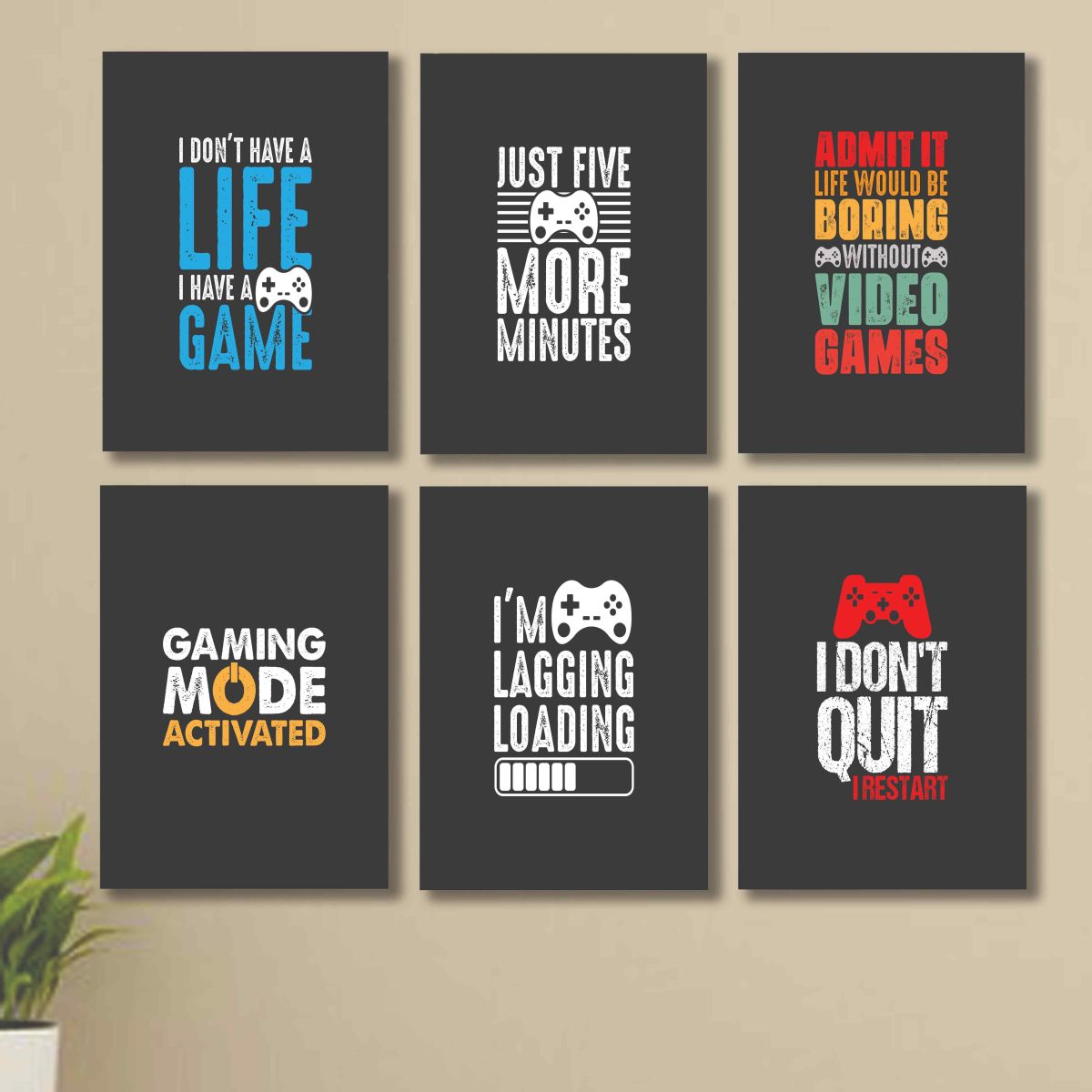 set of 6 Motivational sticky canvas frames for wall decore / sticky phototiles View Gallery - Pakistan