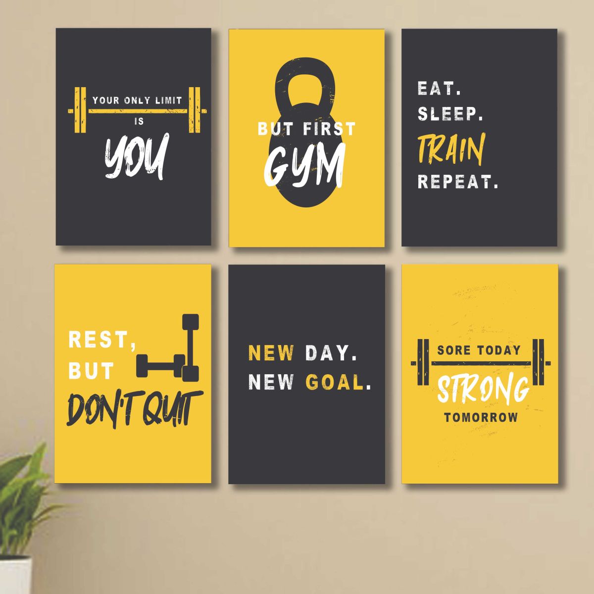 set of 6 Motivational sticky canvas frames for wall decore / sticky phototiles View Gallery - Pakistan