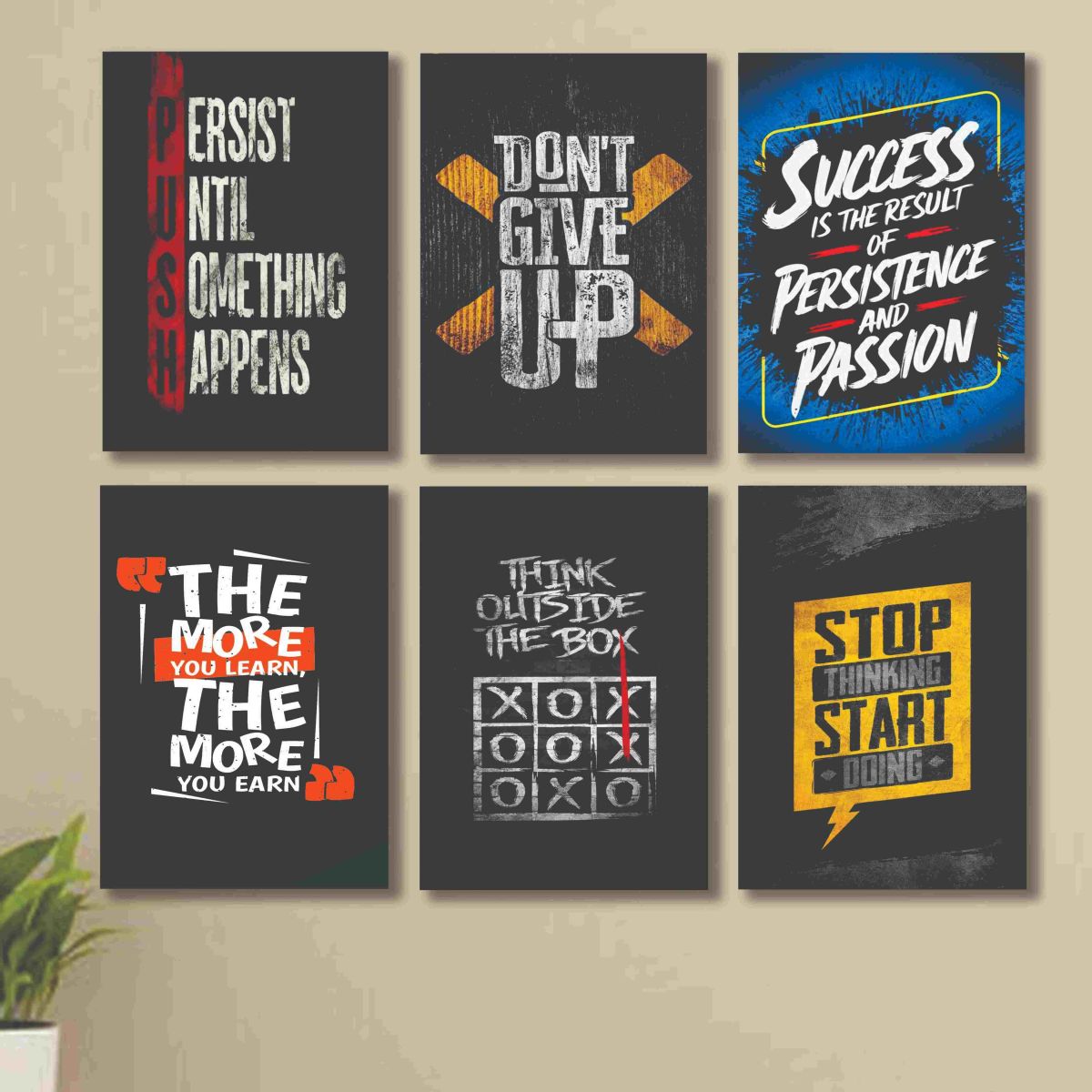 set of 6 Motivational sticky canvas frames for wall decore / sticky phototiles View Gallery - Pakistan