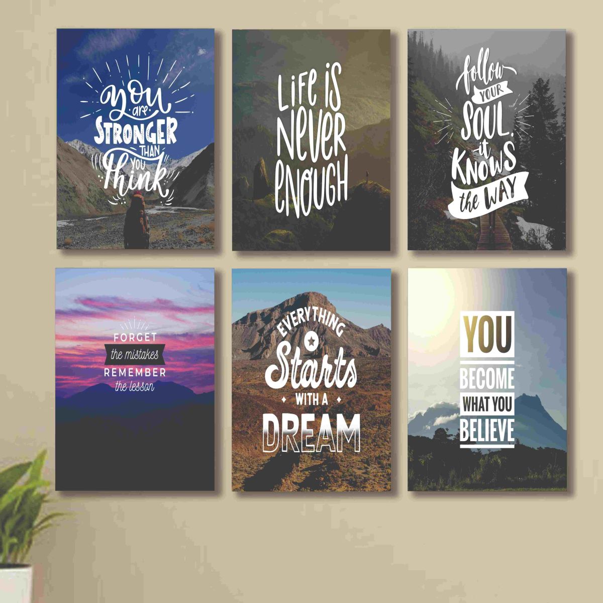 set of 6 Motivational sticky canvas frames for wall decore / sticky phototiles View Gallery - Pakistan