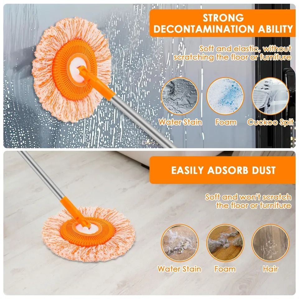 360° Rotating Microfiber Mop | Round Shape | Extendable Adjustable Stick | Floor Cleaning Accessories for Home View Gallery - Pakistan