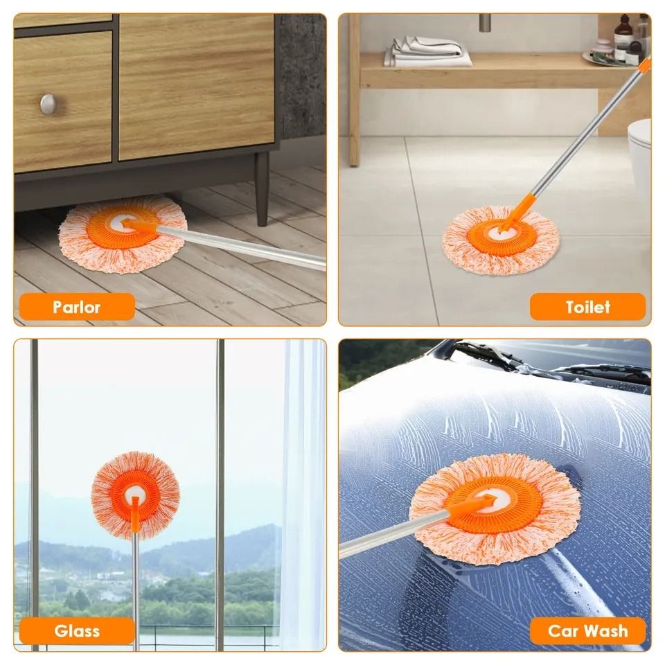 360° Rotating Microfiber Mop | Round Shape | Extendable Adjustable Stick | Floor Cleaning Accessories for Home View Gallery - Pakistan
