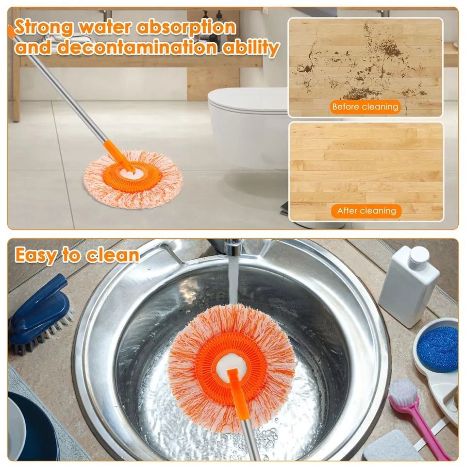 360° Rotating Microfiber Mop | Round Shape | Extendable Adjustable Stick | Floor Cleaning Accessories for Home View Gallery - Pakistan