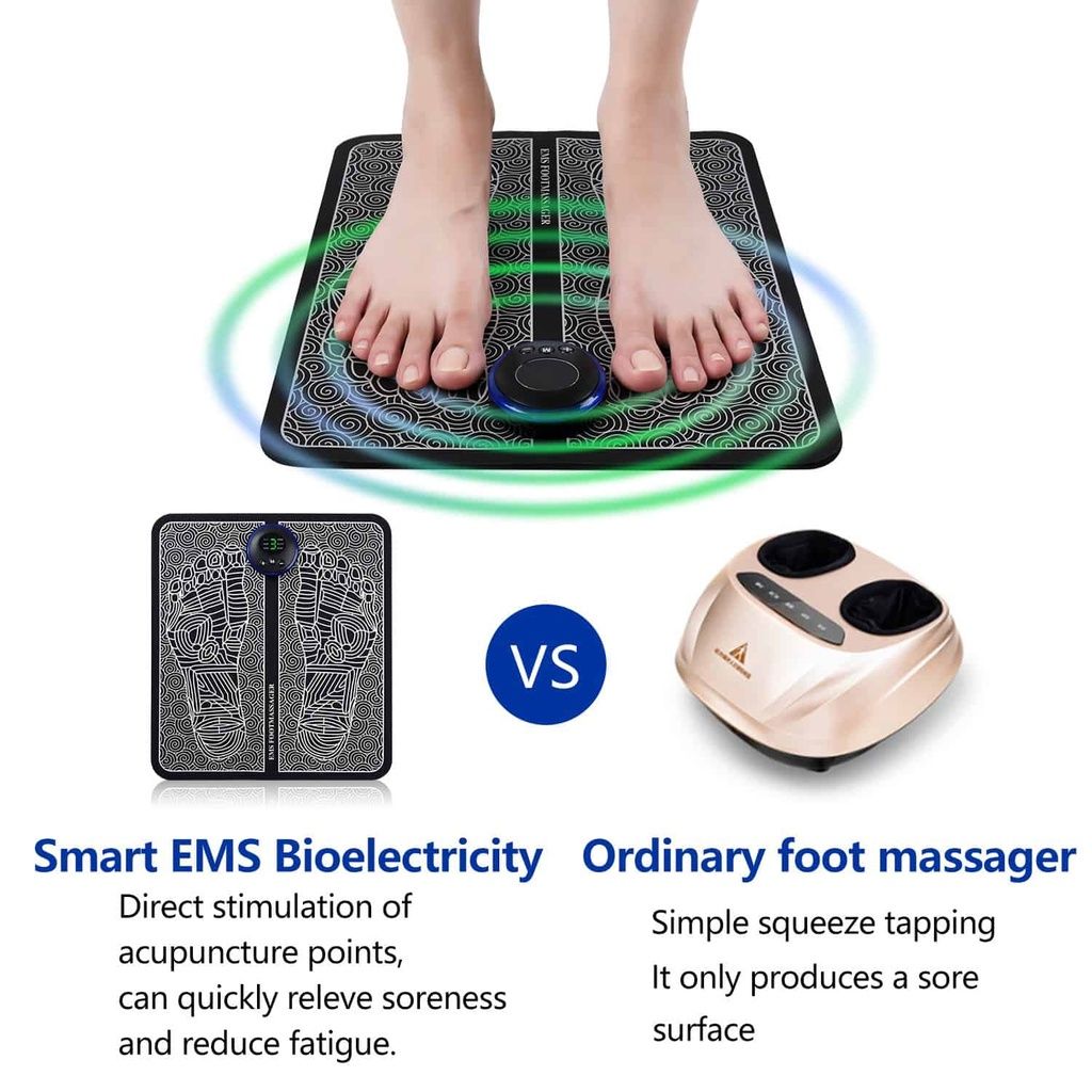 Smart EMS Bioelectric Foot Massager Mat - Portable Pulse Muscle Stimulator for Pain Relief, Circulation Boost &amp; Acupoint Massage Therapy