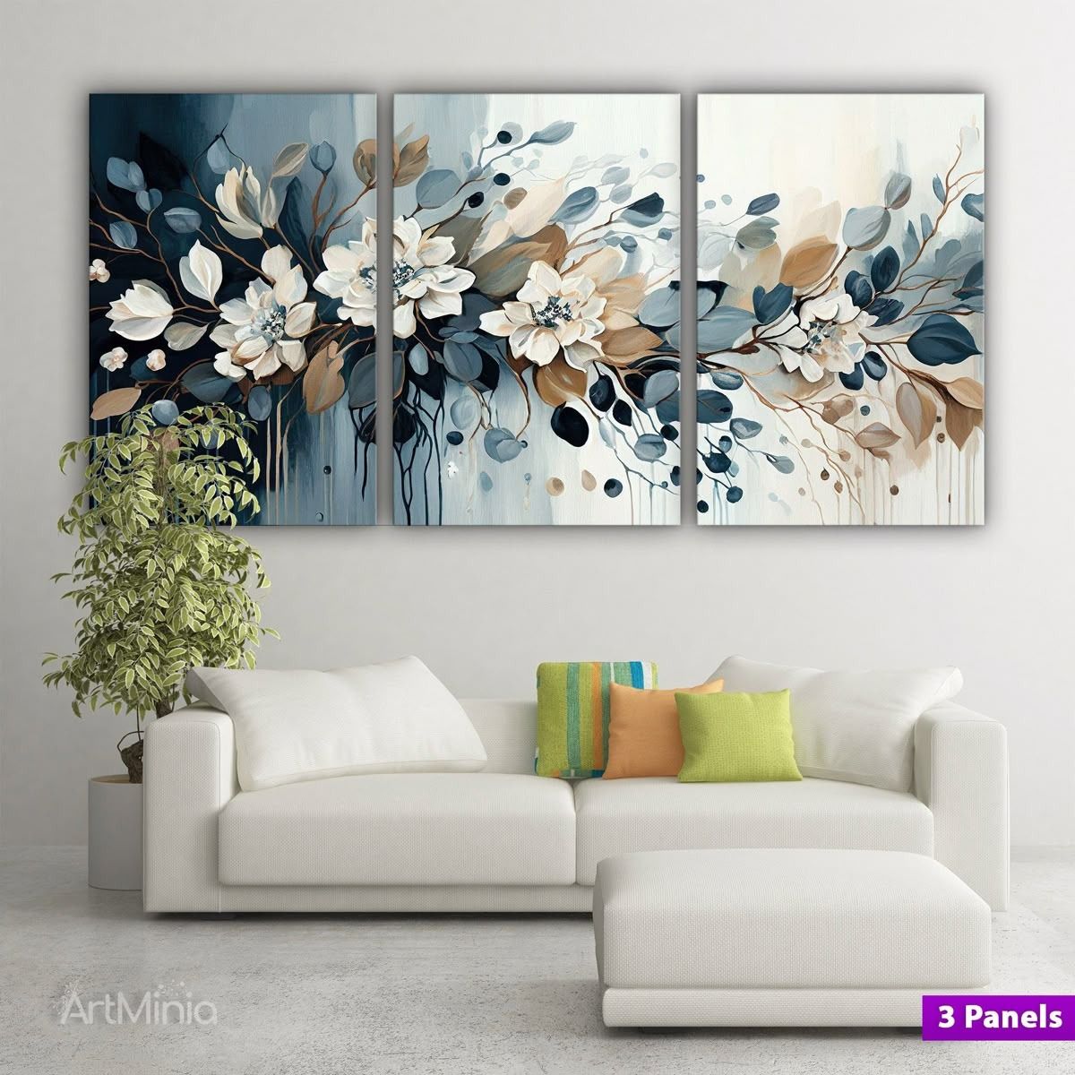 3pcs Floral Style Stickytiles Frames Providing Charming Design Fresh Look Durable Quality Modern Appearance