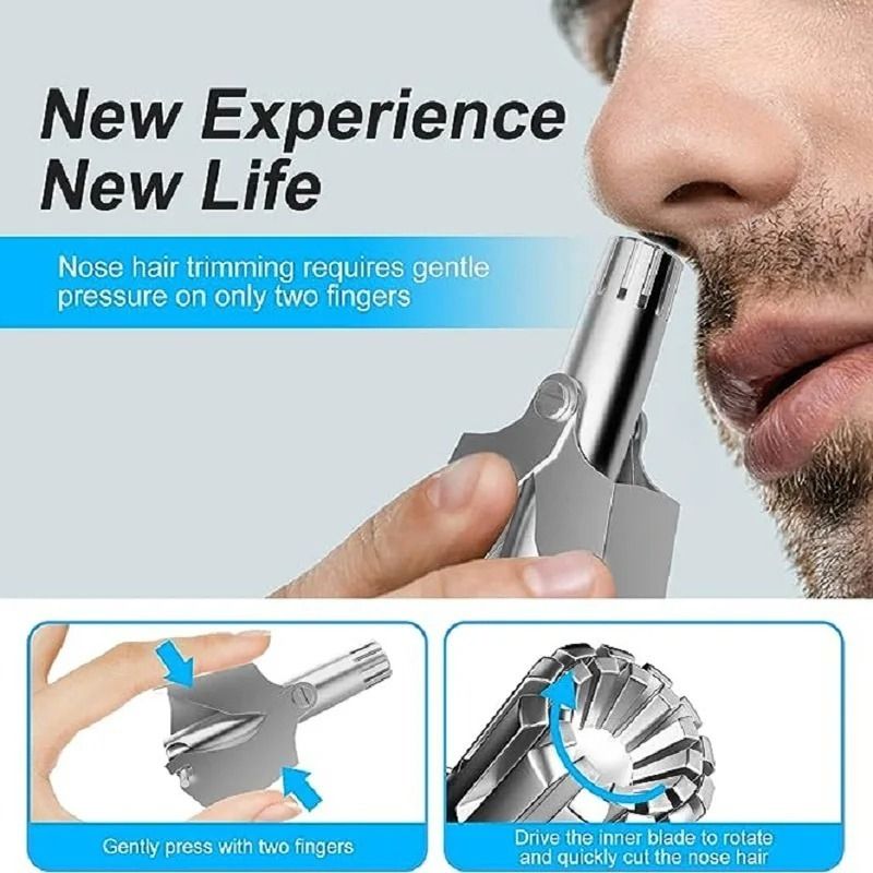 Manual Stainless Steel Nose &amp; Ear Hair Trimmer - Painless, Battery-Free Precision Personal Grooming Tool with Cleaning Brush