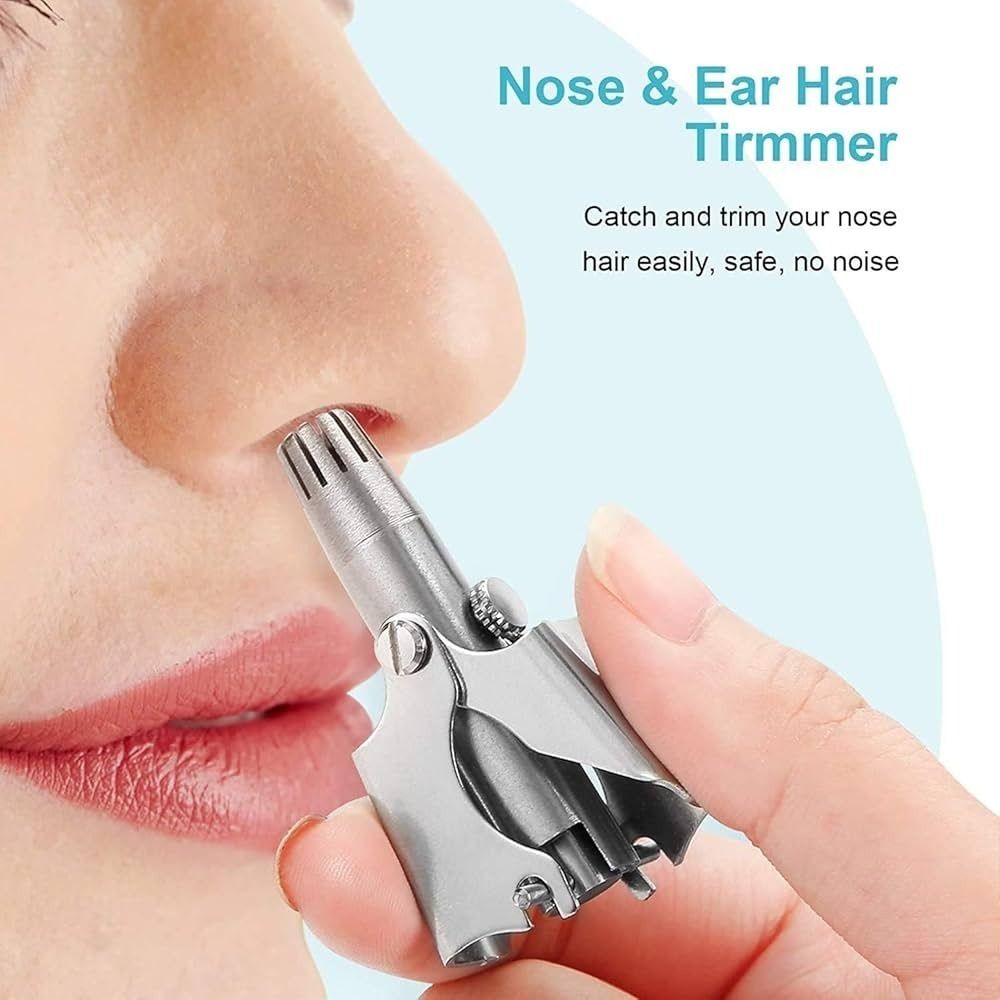 Manual Stainless Steel Nose & Ear Hair Trimmer - Painless, Battery-Free Precision Personal Grooming Tool with Cleaning Brush View Gallery - Pakistan