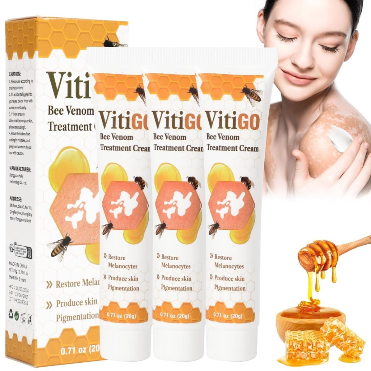 Bee Venom Vitiligo Treatment Cream - Restore Melanocytes &amp; Skin Pigmentation - Natural Melanin Care Ointment for Leukoplakia (20g)