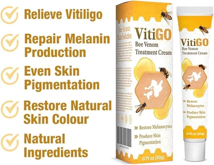 Bee Venom Vitiligo Treatment Cream - Restore Melanocytes & Skin Pigmentation - Natural Melanin Care Ointment for Leukoplakia (20g) View Gallery - Pakistan