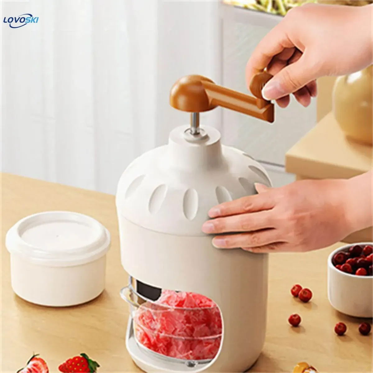 Portable Manual Ice Shaver Machine & Snow Cone Maker | Hand-Crank Slushie Maker with Stainless Steel Blades for Home Kitchen & Camping View Gallery - Pakistan