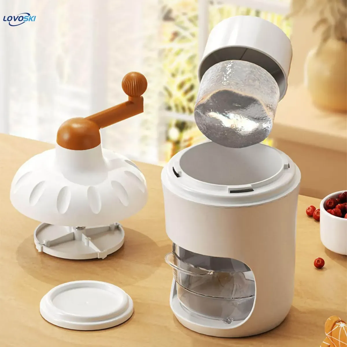 Portable Manual Ice Shaver Machine & Snow Cone Maker | Hand-Crank Slushie Maker with Stainless Steel Blades for Home Kitchen & Camping View Gallery - Pakistan