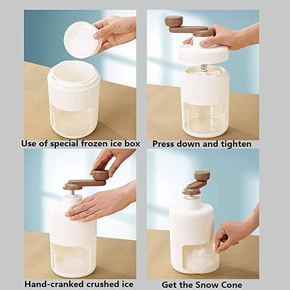 Portable Manual Ice Shaver Machine & Snow Cone Maker | Hand-Crank Slushie Maker with Stainless Steel Blades for Home Kitchen & Camping View Gallery - Pakistan