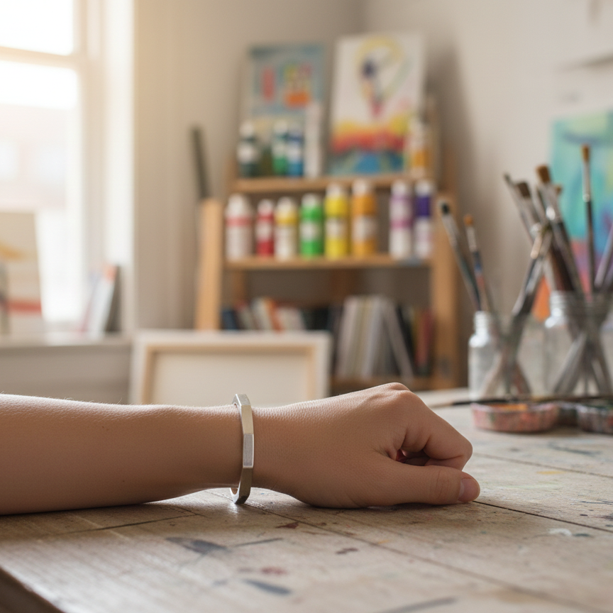 The Heptagon Eclipse: Handcrafted Geometric Titanium Cuff View Gallery - Pakistan