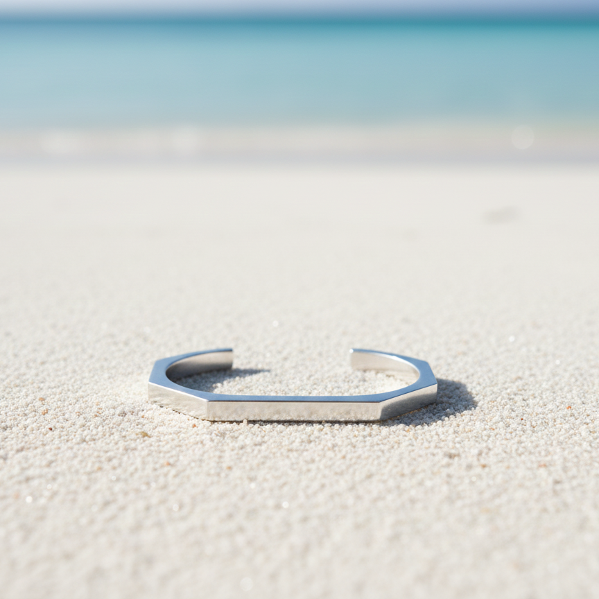 The Heptagon Eclipse: Handcrafted Geometric Titanium Cuff View Gallery - Pakistan