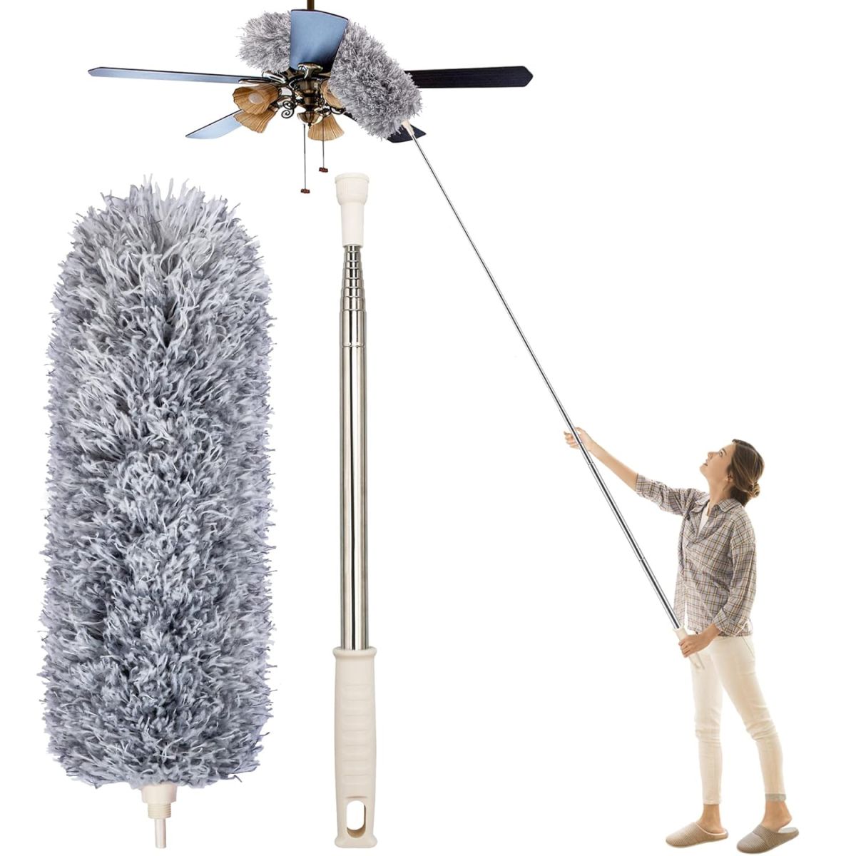 Microfiber Fan Duster | Telescopic Extendable Gray Duster | 360 Flexible Dirt & Dust Duster For Home Office Use | Micro Fiber Duster View Gallery - Pakistan