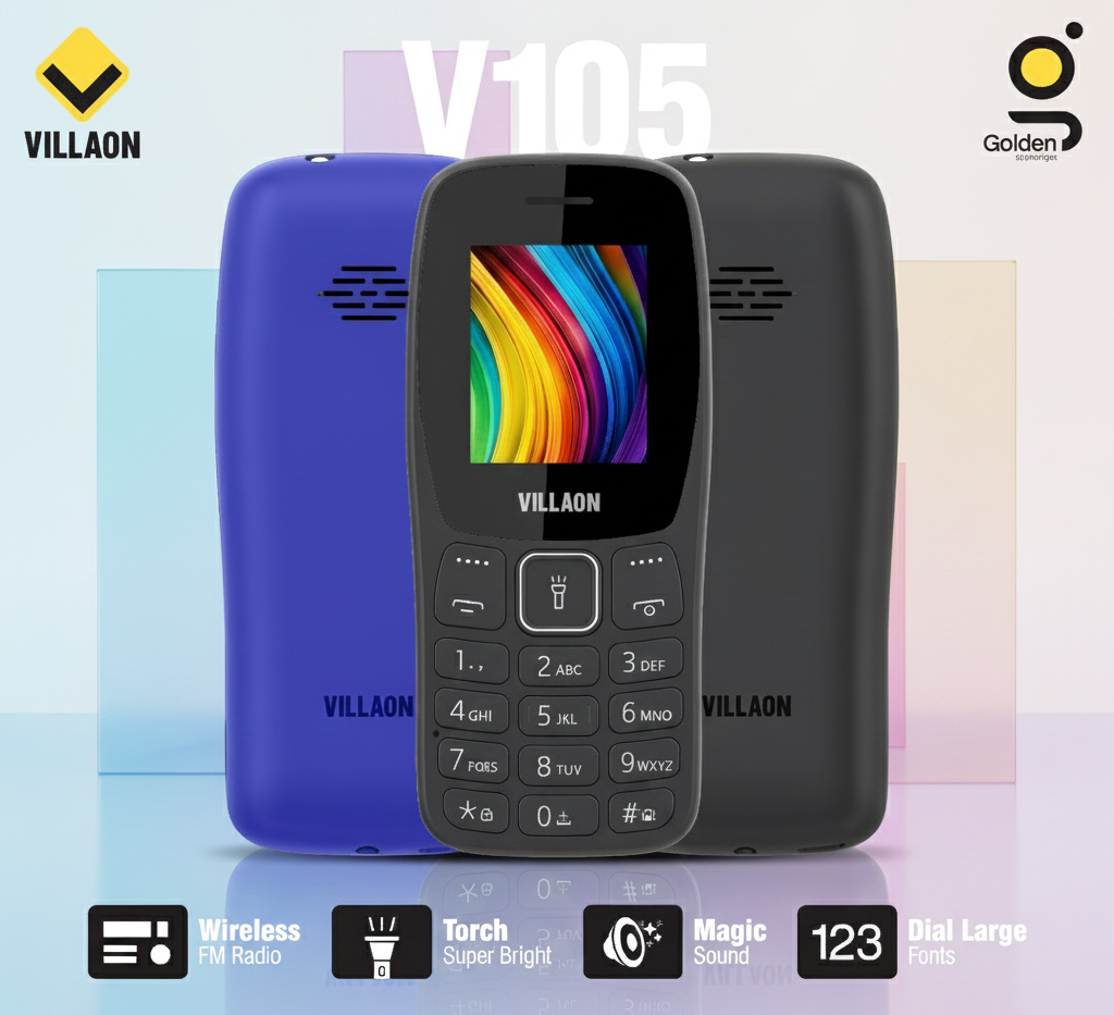 Villaon V105 Dual SIM Feature Phone – Ultra-Bright Torch, Wireless FM Radio, and Large Font Display for Enhanced Accessibility View Gallery - Pakistan