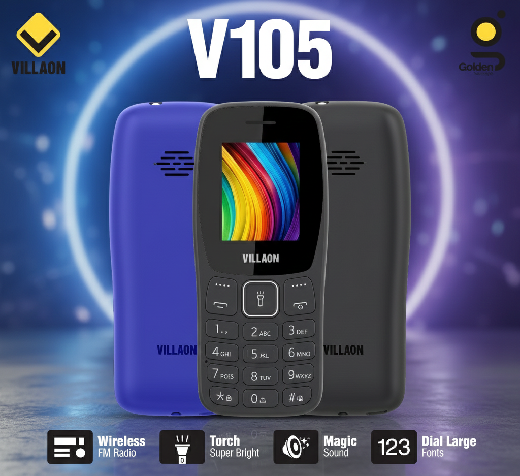 Villaon V105 Dual SIM Feature Phone – Ultra-Bright Torch, Wireless FM Radio, and Large Font Display for Enhanced Accessibility View Gallery - Pakistan