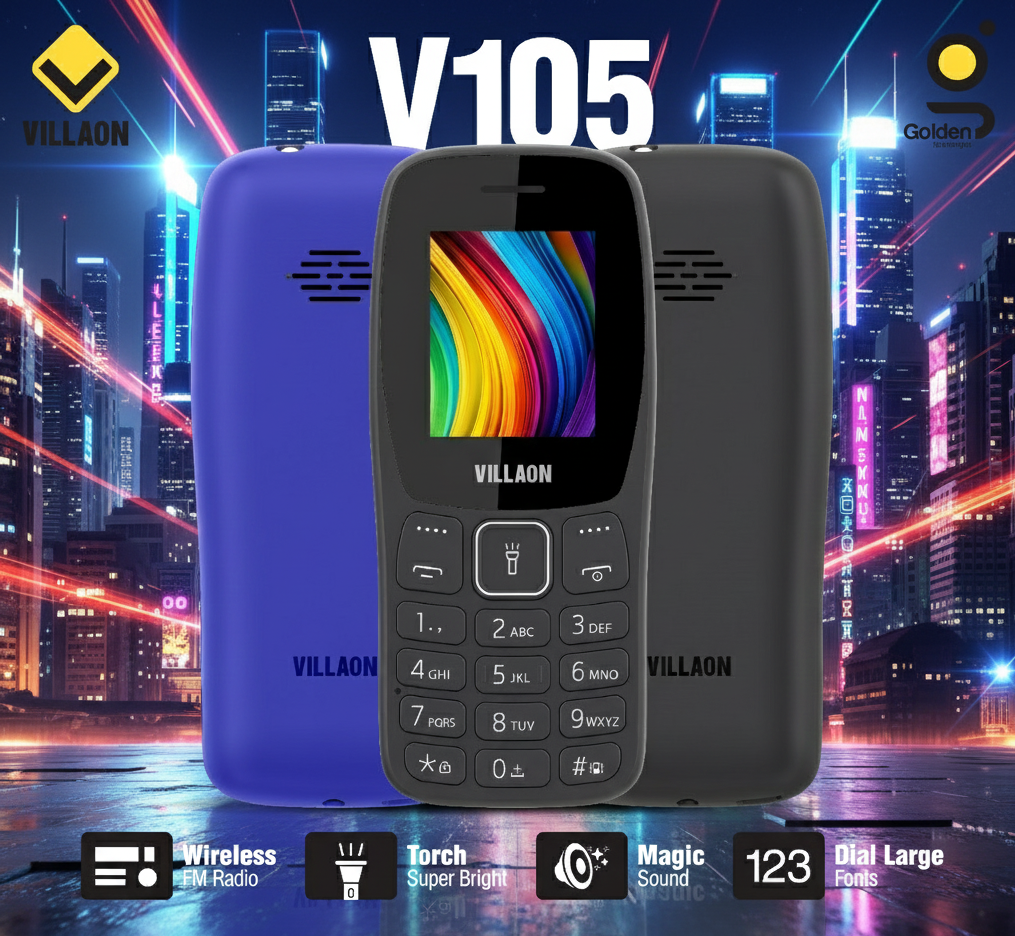 Villaon V105 Dual SIM Feature Phone – Ultra-Bright Torch, Wireless FM Radio, and Large Font Display for Enhanced Accessibility View Gallery - Pakistan