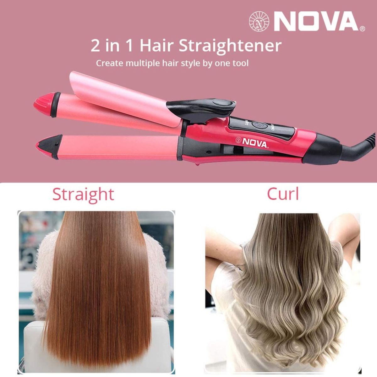 Nova 2‑in‑1 Hair Straightener & Curler | Model NHC‑2009 | Professional Styling Tool View Gallery - Pakistan