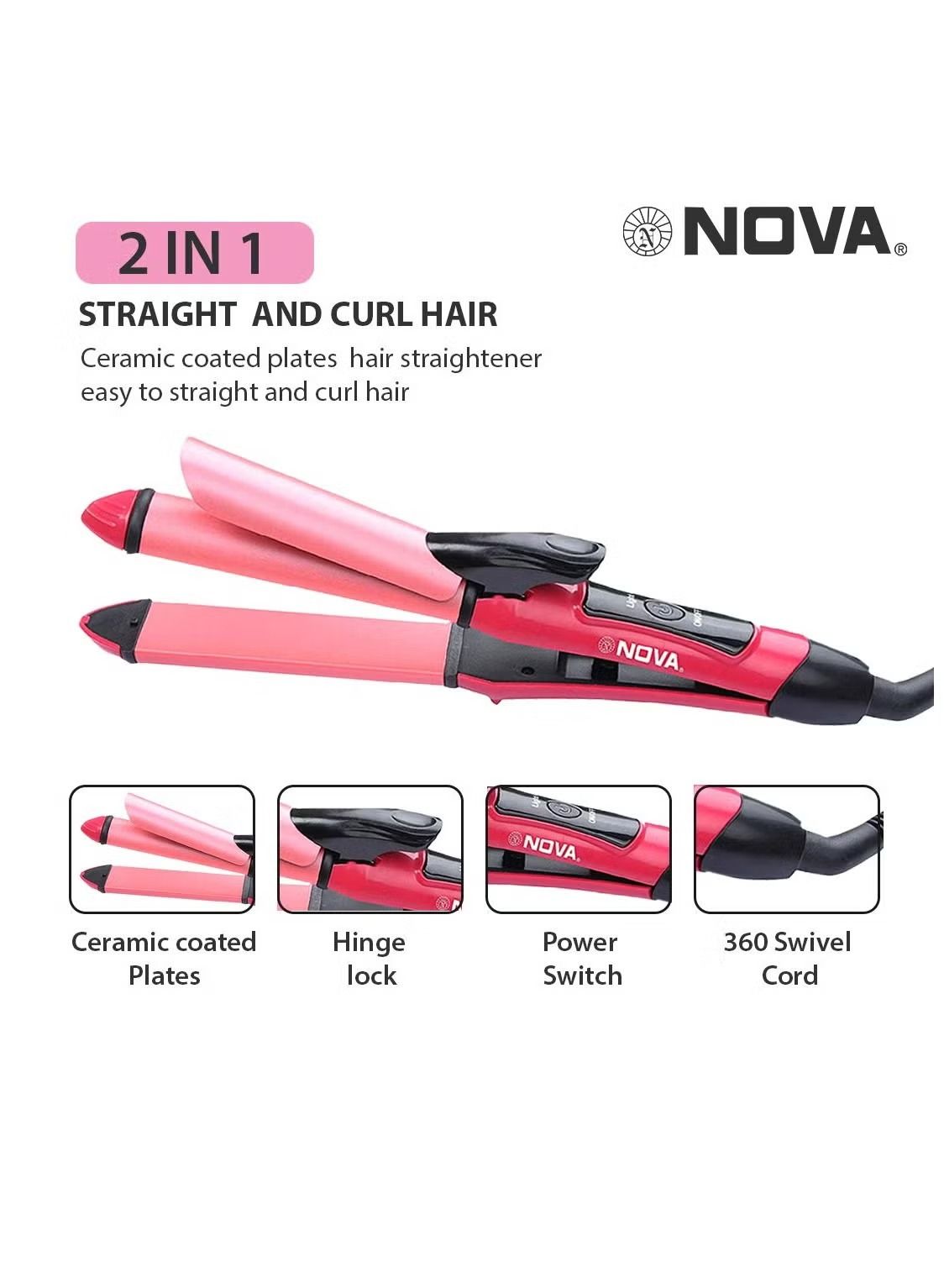 Nova 2‑in‑1 Hair Straightener & Curler | Model NHC‑2009 | Professional Styling Tool View Gallery - Pakistan