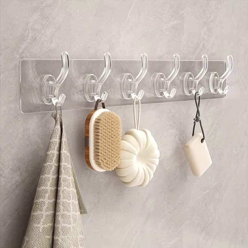 Pack of 3 Transparent 6‑Hooks Hanger | Self Adhesive | Waterproof & Reusable Wall Hooks | Multipurpose Strong Clips View Gallery - Pakistan