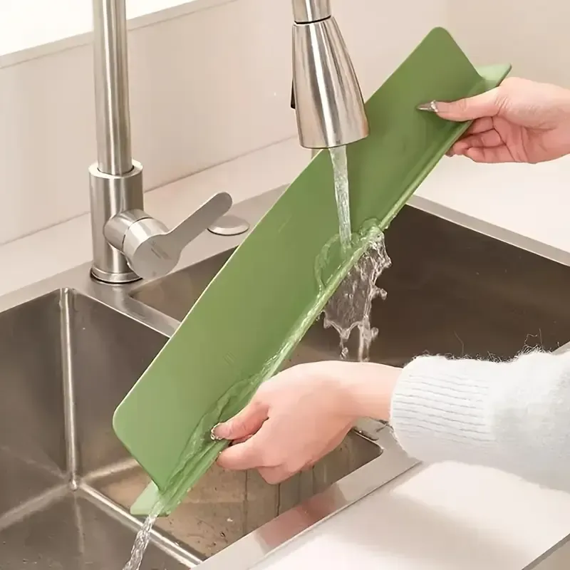 Silicone Sink Splash Guard With Suction – Flexible Water Splash Stopper for Kitchen & Bathroom Faucets, Countertops & Cleaning Protection (Random Color) View Gallery - Pakistan