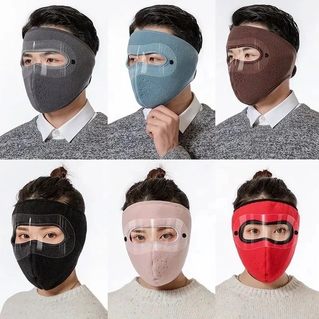 Full Face Shield | Dustproof Anti‑Fog | Winter Warm Fleece Mask | Windproof Riding HD Shield – 1Pc Random Colour
