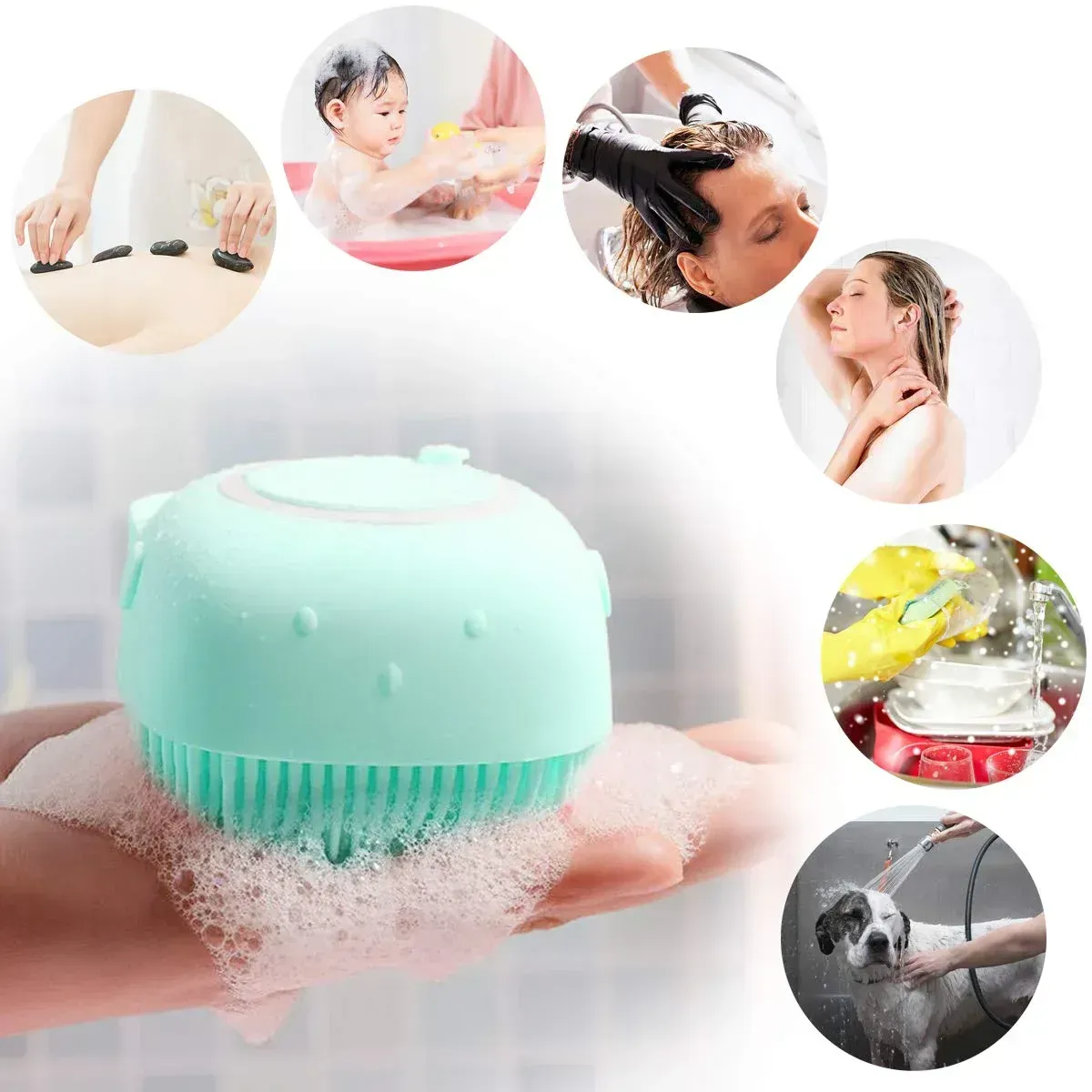 Silicone Bath Body Brush | Exfoliating Scrub with Soap Dispenser | Ultra Soft Shower Sponge &amp; Massager | Random Colour