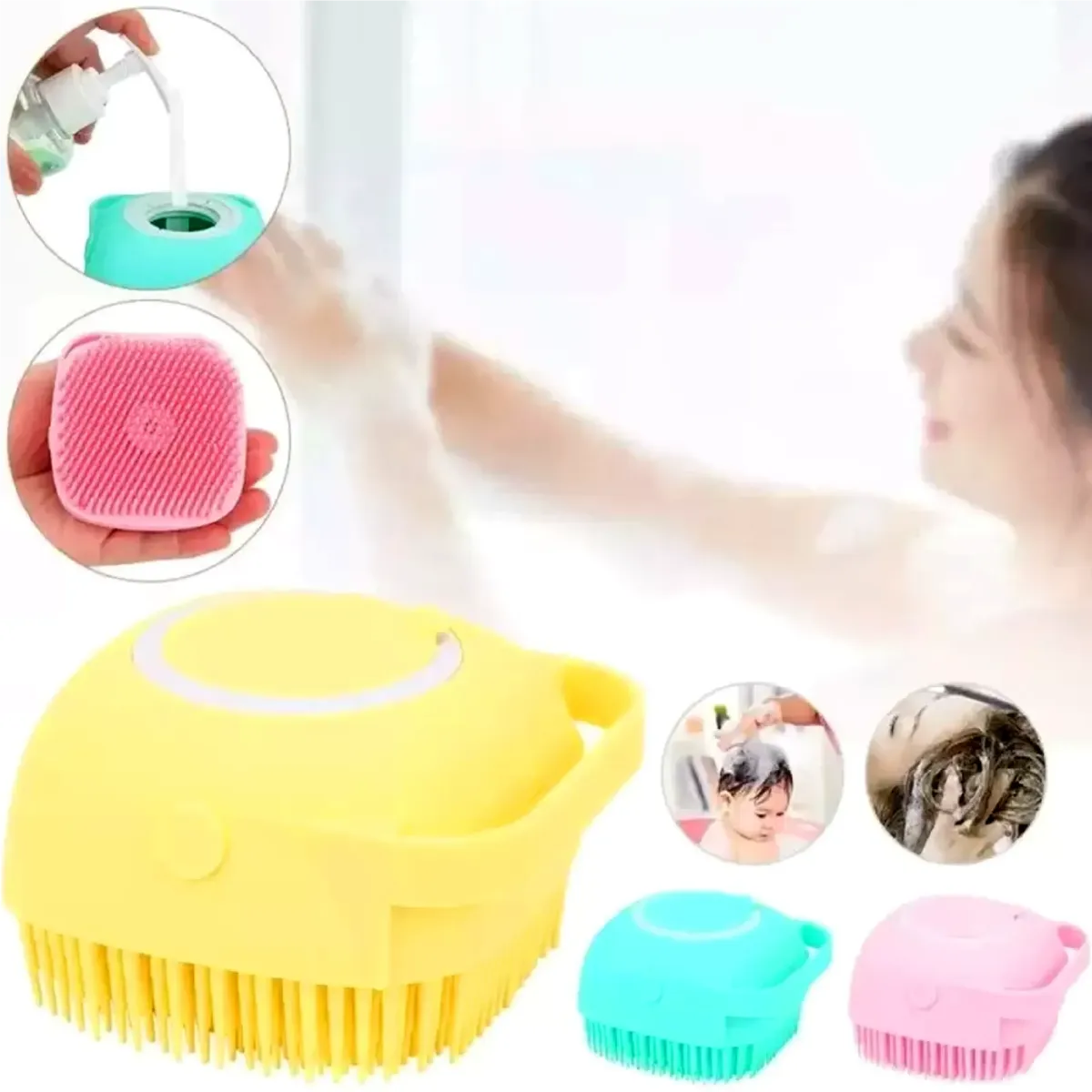 Silicone Bath Body Brush | Exfoliating Scrub with Soap Dispenser | Ultra Soft Shower Sponge & Massager | Random Colour View Gallery - Pakistan