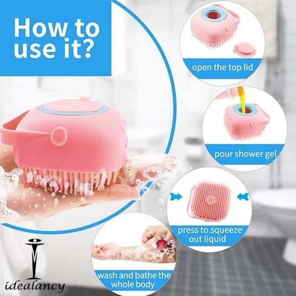 Silicone Bath Body Brush | Exfoliating Scrub with Soap Dispenser | Ultra Soft Shower Sponge & Massager | Random Colour View Gallery - Pakistan
