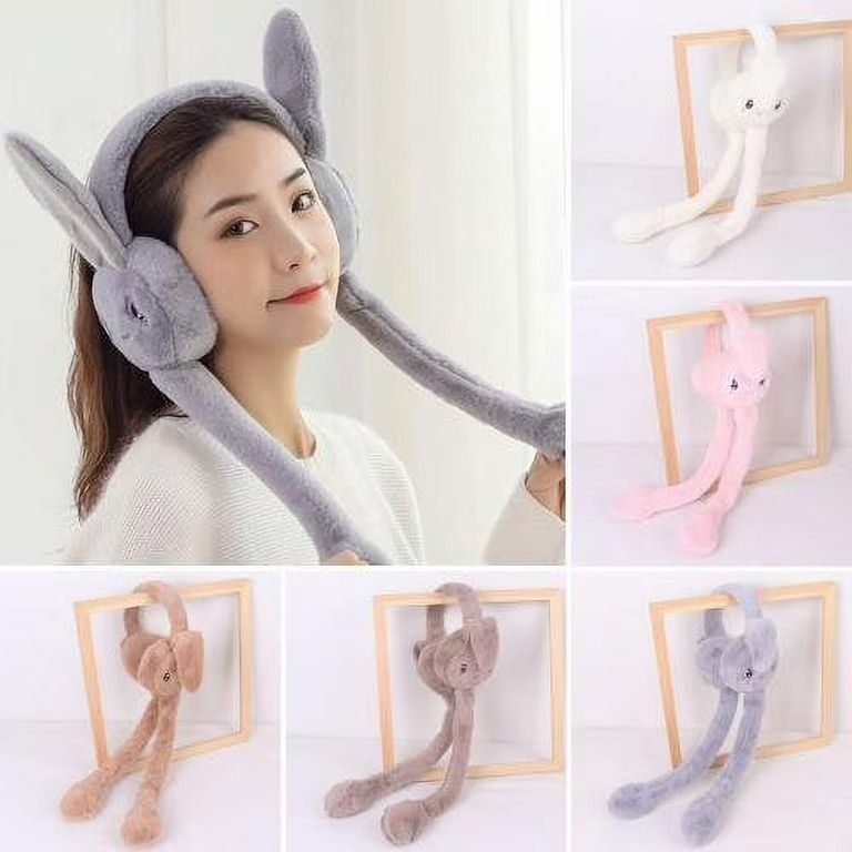 Soft Fluffy Rabbit Ears Headband | Moving Ears Plush Earmuffs | Warm &amp; Cozy – 1Pc Random Colour