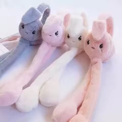 Soft Fluffy Rabbit Ears Headband | Moving Ears Plush Earmuffs | Warm & Cozy – 1Pc Random Colour View Gallery - Pakistan