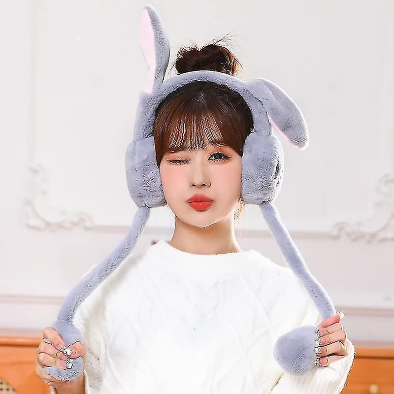 Soft Fluffy Rabbit Ears Headband | Moving Ears Plush Earmuffs | Warm & Cozy – 1Pc Random Colour View Gallery - Pakistan