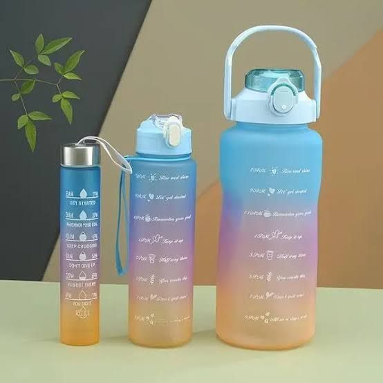 3-Piece Motivational Water Bottle Set with Time Markers &amp; Straw – Leak-Proof, BPA-Free Frosted Gradient Ombre Jugs (2L, 900ml, and 300ml) for Fitness, Gym, and Outdoor Sports