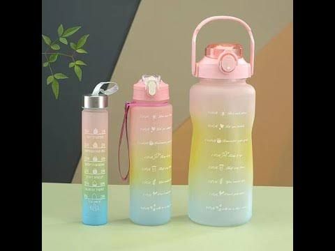 3-Piece Motivational Water Bottle Set with Time Markers & Straw – Leak-Proof, BPA-Free Frosted Gradient Ombre Jugs (2L, 900ml, and 300ml) for Fitness, Gym, and Outdoor Sports View Gallery - Pakistan